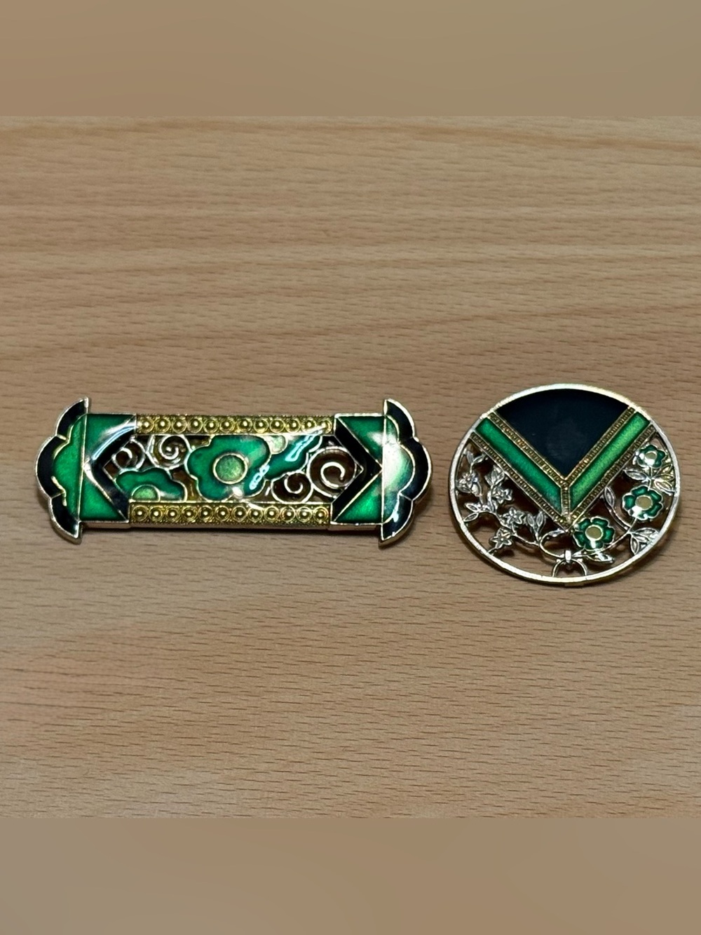Unsigned Pierre Bex 1980’s Art Deco Geometric Floral Brooches Made in France